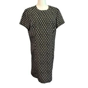 Koret Dress SZ 12 Geometrical Aztec Knee Length Short Sleeve Brown Cream Prep